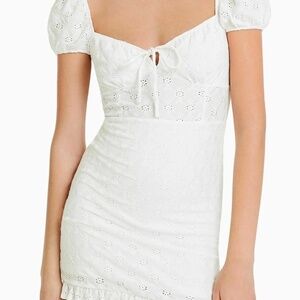 White Lace Off-Shoulder Front Tie Mini Dress White Lace Dress Graduation Bridal